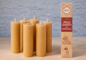 6 velas de miel + caja de sahumerios Palo Santo